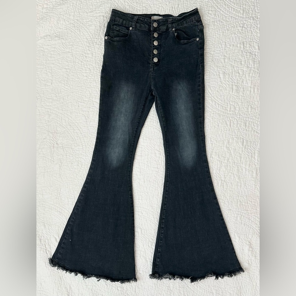 Alter’d State Button Fly Black Denim Bell Bottoms Jeans